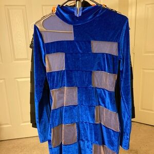 Royal Blue Velvet Criss Cross Mesh Panel Dress size M